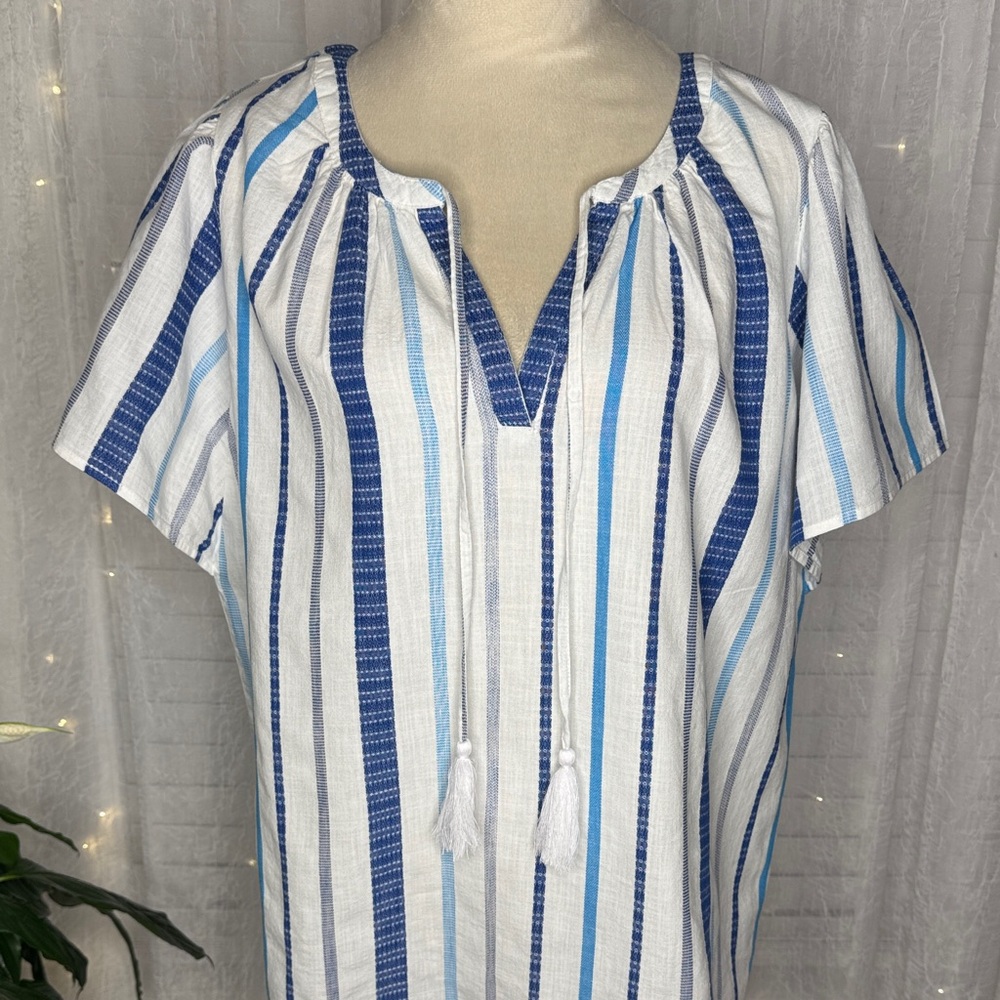 Style & Co. Blue and White Striped Blouse